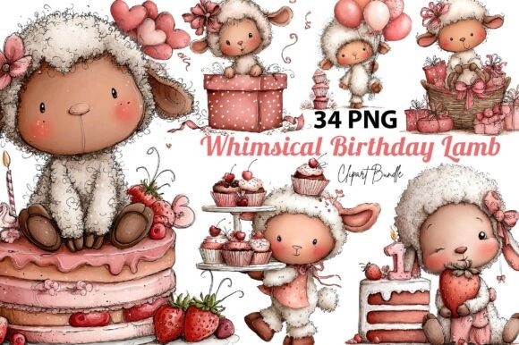 Whimsical Birthday Lamb Clipart - Download Now
