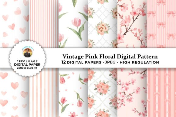 Vintage Pink Floral Digital Patterns - Download Now