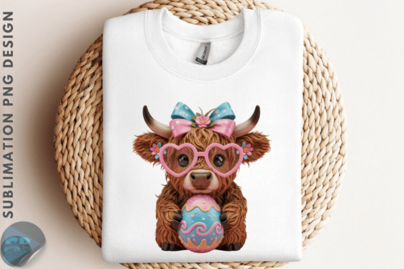 Brushstroke Easter Highland Cow PNG - Download Now