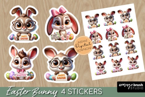Cute Easter Bunny Stickers PNG for Kids - Download Now