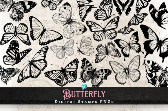 Butterfly Digi Stamps Transparent PNGs - Download Now