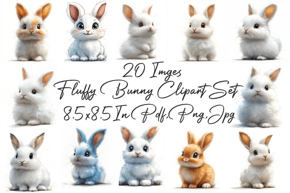Fluffy Bunny Clipart Set - Download Now
