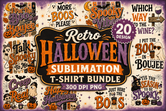 Retro Halloween PNG TShirt Design Bundle - Download Now
