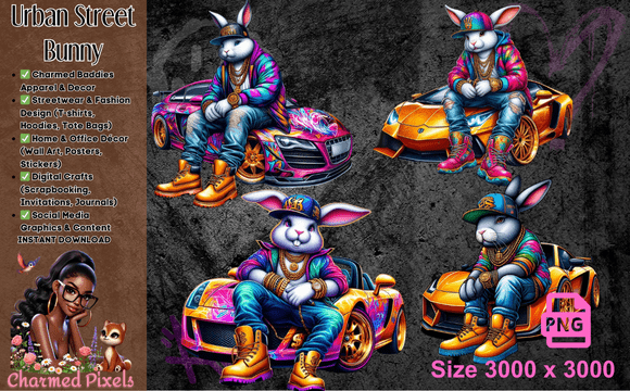 Urban Street Bunny Digital PNG Bundle - Download Now