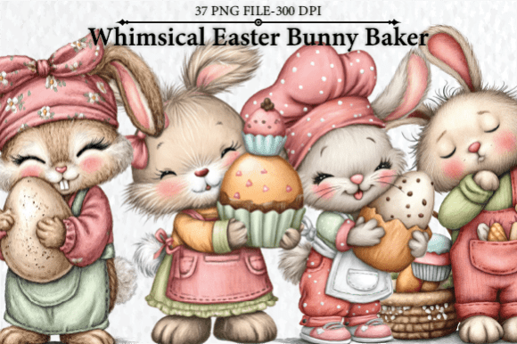 Whimsical Easter Bunny Baker Clipart - Download Now