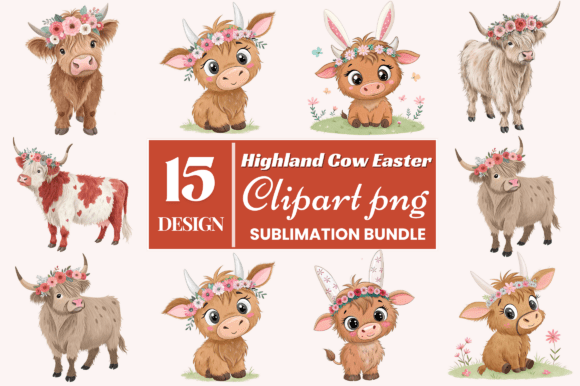Download Highland Cow Easter Clipart PNG Bundle - Easter clipart Collection