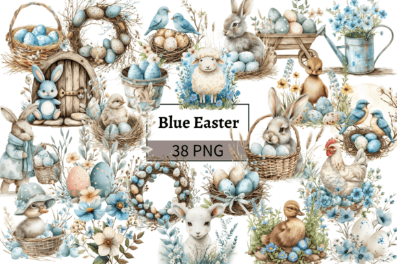 Blue Easter Illustrations Bundle PNG - Download Now