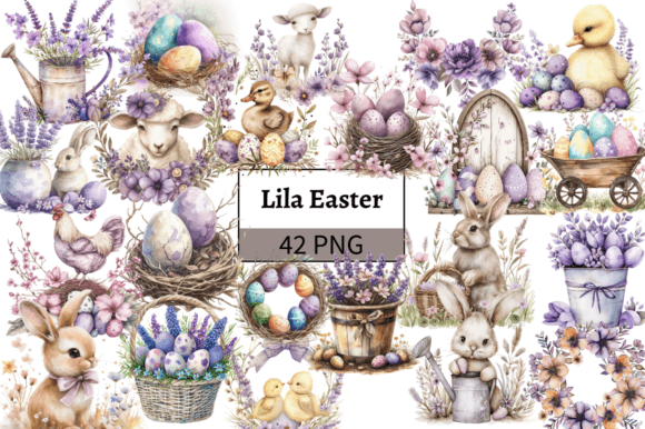 Lavender Easter Illustrations Pack PNG - Download Now