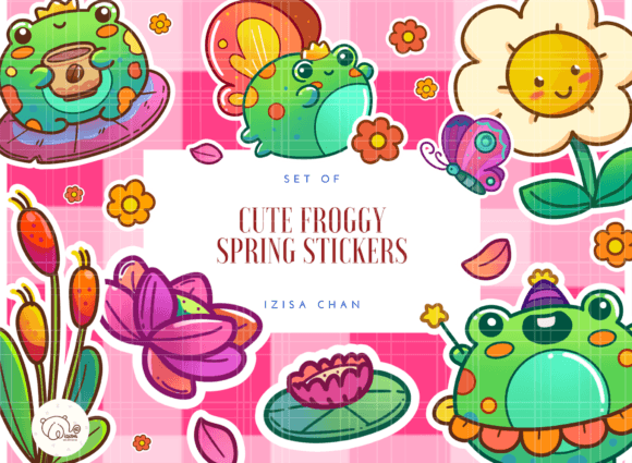 Cute Frog Spring Stickers Set - Download Now
