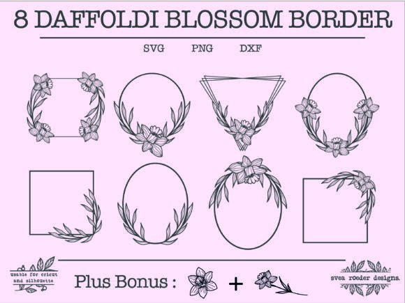 8 Daffoldi Wreath Lineart Wildflower Svg - Download Now