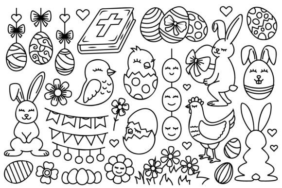 Easter Illustrations Line Art Set - Download Now