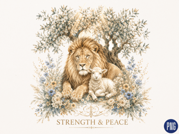 Strength and Peace Lion Lamb PNG, Christ - Download Now