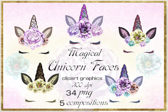 Download Spring Magic Unicorn Faces with Flowers - Spring magic Collection