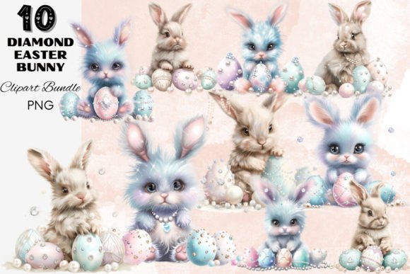 Diamond Pastel Easter Bunny Clipart Pack - Download Now