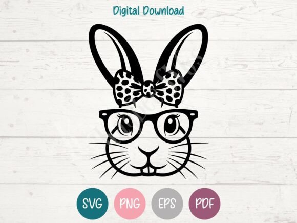 Download Bunny Face with Glasses and Bow SVG PNG - Bunny face Collection